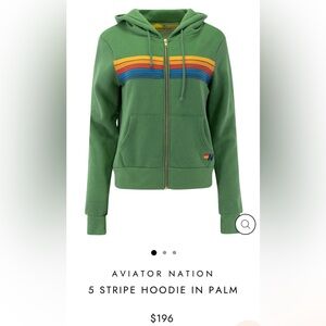 Aviator Nation Green Hoodie with Rainbow Stripes